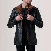 Connor Black Leather Coat For Men in Black Sheepskin Leather - عرض أمامي وقصة مفصلة أنيقة | تسوق أونلاين