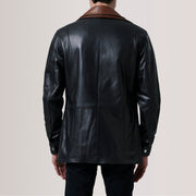 تفاصيل مقربة of Shirt &amp; Zipper with placket Hardware on Connor Black Leather Coat For Men