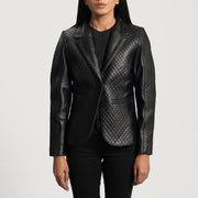 
Cora مبطن ومحاك أسود بليزر جلد رسمي نسائي in Black Sheepskin Leather - عرض أمامي وقَصّة مفصلة أنيقة | شراء أونلاين عبر المتجر الرسمي