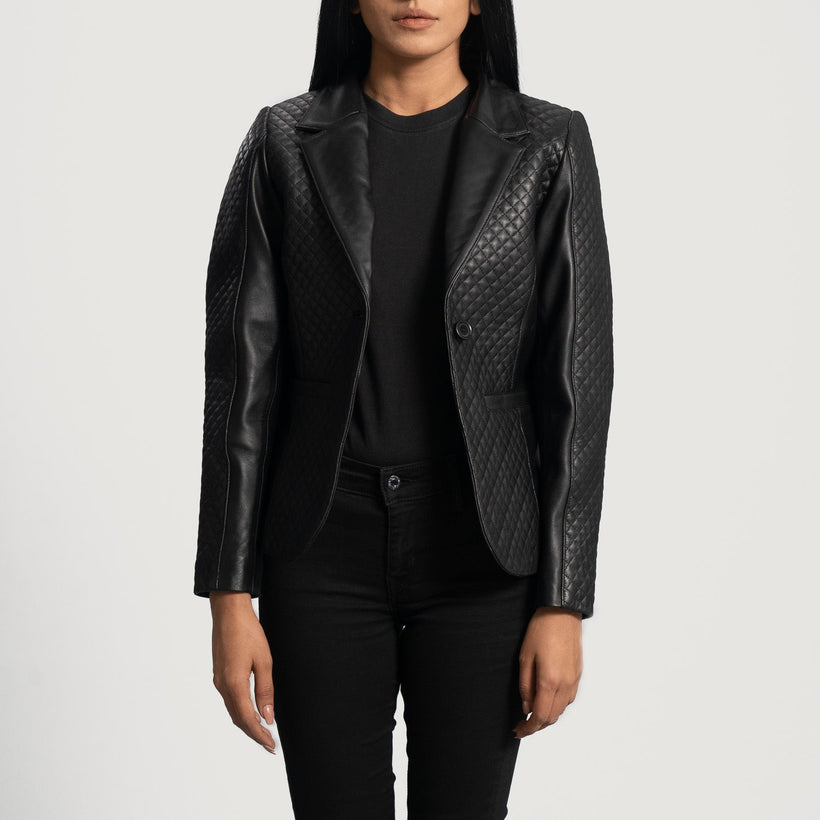 Cora مبطن ومحاك أسود بليزر جلد رسمي نسائي
