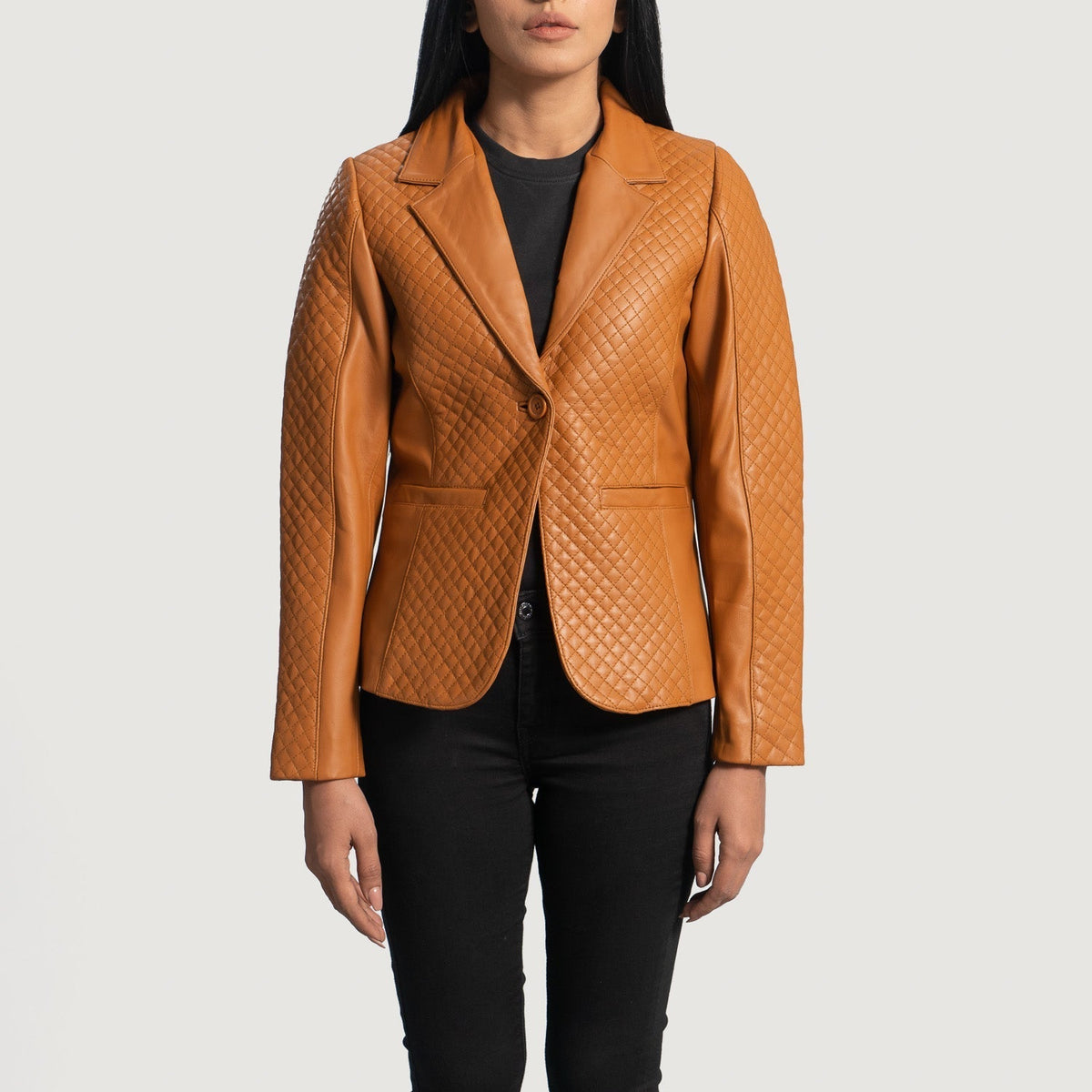 
Cora مبطن ومحاك بني بليزر جلد رسمي نسائي in Brown Sheepskin Leather - عرض أمامي وقَصّة مفصلة أنيقة | شراء أونلاين عبر المتجر الرسمي