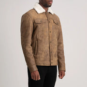 
Distressed Brown Sheepskin Snuffed Aviator Jacket - عرض خلفي يوضح تفصيل الأكتاف المتقن والحاشية النظيفة