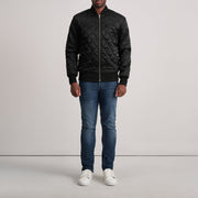 
تفاصيل مقربة of Varsity & Zipper Hardware on Danson مبطن ومحاك أسود Varsity جاكيت جلد رجالي