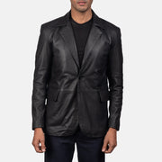 Men's Daron أسود بليزر جلد رجالي in Black Sheepskin Leather - Front Profile View &amp; Tailored Silhouette | Buy Online