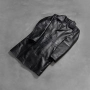 Styled Fit Perspective of Men's Don Long أسود معطف جلد رجالي on Model - Natural Daylight Drape