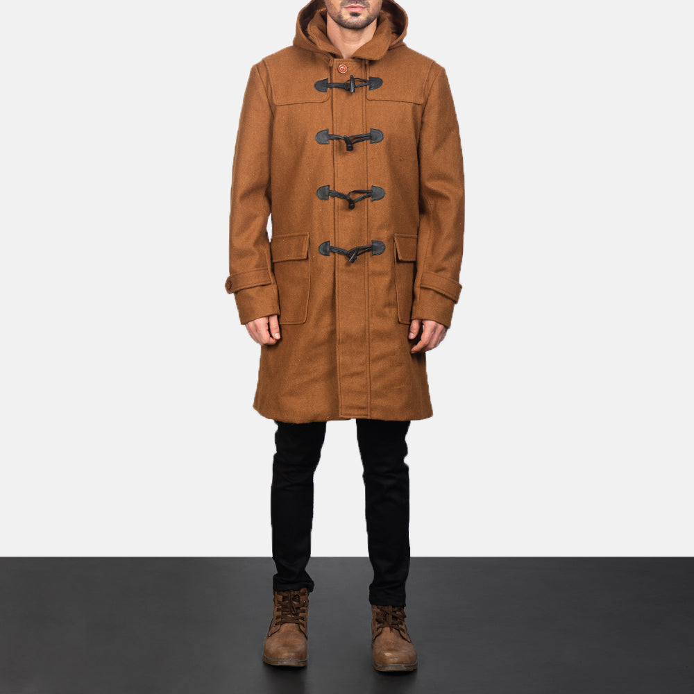 
تفاصيل مقربة of Shirt with Removable Hood & Toggle Buttons with Placket & Zipper Hardware on Drake Khaki Wool Duffle Coat