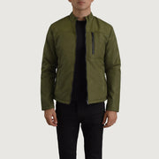 Elliot أخضر Lightweight جاكيت جلد رجالي in Green Full-Grain Leather - Front Profile View &amp; Tailored Silhouette | Buy Online
