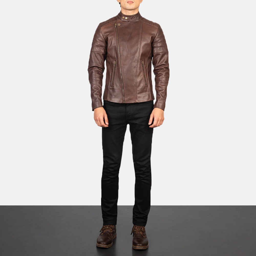 Faisor Mocha جاكيت بايكر جلد رجالي – alternate product view 3