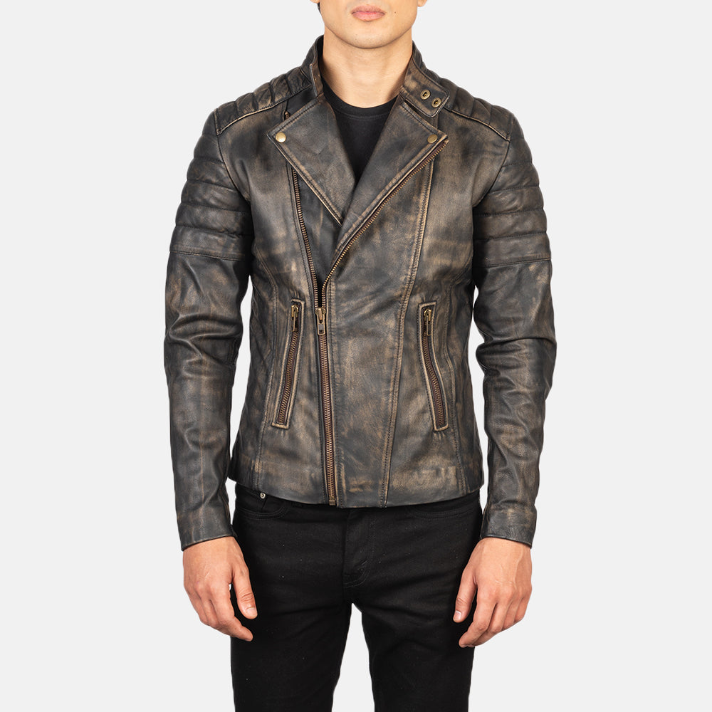 Faisor Mocha جاكيت بايكر جلد رجالي – alternate product view 1