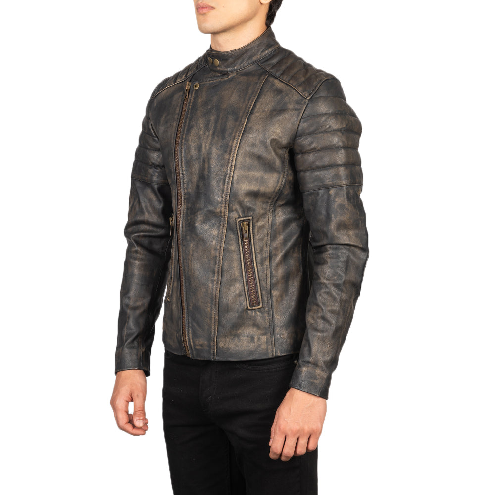 Faisor Mocha جاكيت بايكر جلد رجالي – alternate product view 2