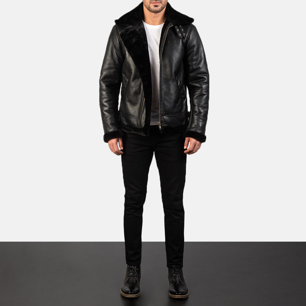 Francis B-3 أسود جاكيت بومبر جلد رجالي – alternate product view 3