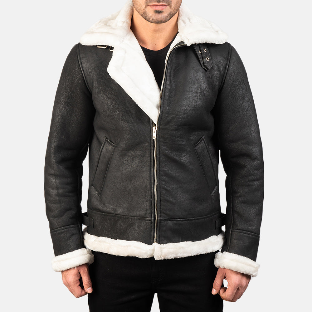 Francis B-3 أسود جاكيت بومبر جلد رجالي – alternate product view 1