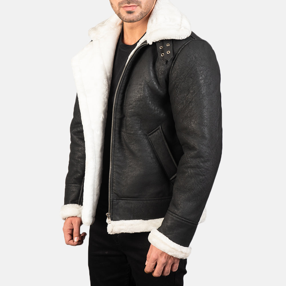 Francis B-3 أسود جاكيت بومبر جلد رجالي – alternate product view 2