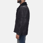 
Black Shearling Leather (Double Face) Aviator Jacket - عرض خلفي يوضح تفصيل الأكتاف المتقن والحاشية النظيفة
