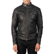 
تفاصيل مقربة of Band with snap buttons & Zipper Hardware on Gatsby Quilted Black Leather Biker Jacket
