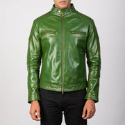 
Gatsby Quilted Green Leather Biker Jacket - عرض جانبي يوضح قَصّة الأكمام المريحة