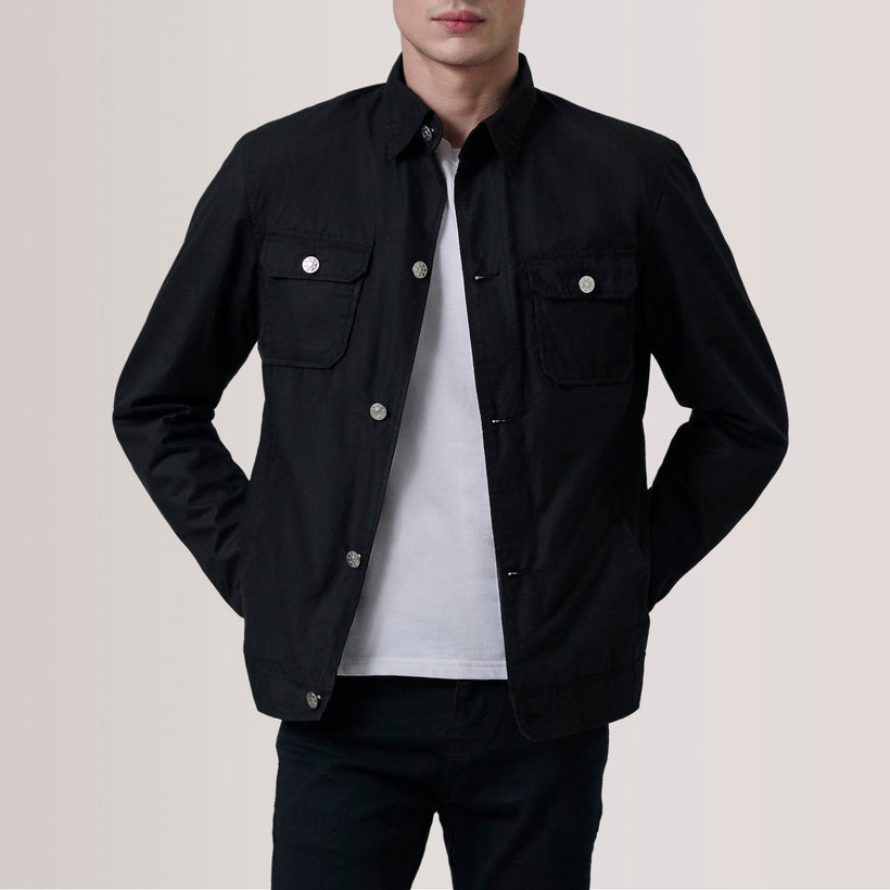 Irwin أسود Waxed Canvas Field جاكيت جلد رجالي