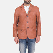 James Tan Brown Leather Blazer in Brown Sheepskin Leather - Front Profile View & Tailored Silhouette | Buy Online