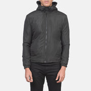 
تفاصيل مقربة of High Neck with Hood & Zipper with wind flap Hardware on Jimmy أسود Hooded Windbreaker جاكيت جلد رجالي