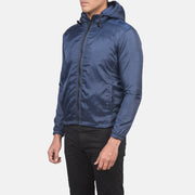 
Blue Nylon Hooded Jacket - عرض خلفي يوضح تفصيل الأكتاف المتقن والحاشية النظيفة