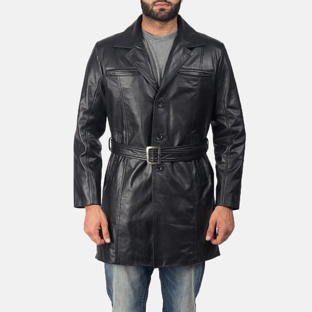 
Jordan أسود معطف جلد فاخر رجالي in Black Cowhide Leather - عرض أمامي وقَصّة مفصلة أنيقة | شراء أونلاين عبر المتجر الرسمي