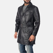 
Black Cowhide leather Coat - عرض خلفي يوضح تفصيل الأكتاف المتقن والحاشية النظيفة