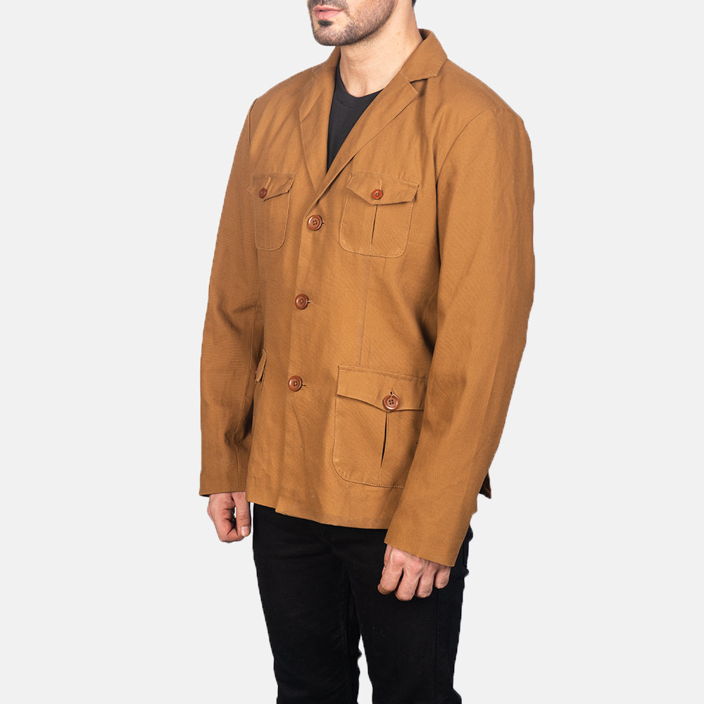 
Kajetan Khaki Safari جاكيت جلد رجالي - عرض خلفي يوضح تفصيل الأكتاف المتقن والحاشية النظيفة