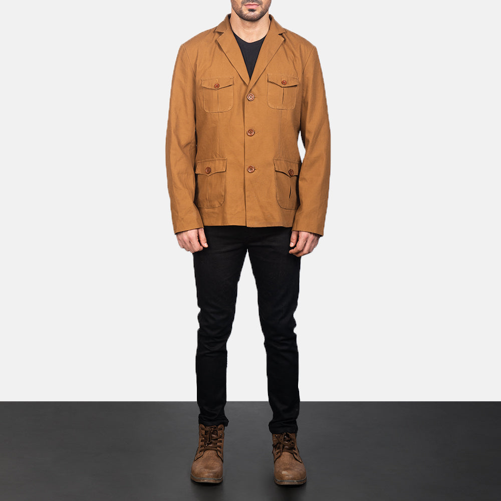 
Kajetan Khaki Safari جاكيت جلد رجالي - عرض جانبي يوضح قَصّة الأكمام المريحة