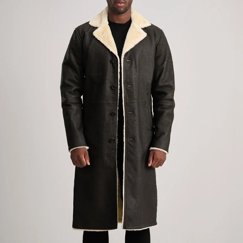 Kolby بني Shearling معطف جلد فاخر رجالي