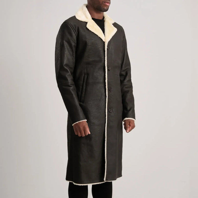 Kolby بني Shearling معطف جلد فاخر رجالي