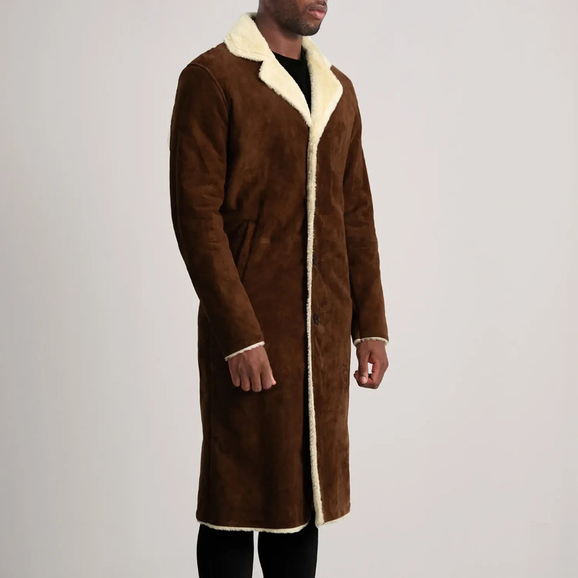 Kolby بني Suede Shearling معطف جلد فاخر رجالي