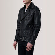 
Kole أسود Leather Double Rider جاكيت جلد رجالي For Men - عرض جانبي يوضح قَصّة الأكمام المريحة