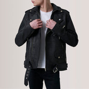 
Kole Distressed أسود Leather Double Rider جاكيت جلد رجالي in Distressed Black Sheepskin Snuffed - عرض أمامي وقَصّة مفصلة أنيقة | شراء أونلاين عبر المتجر الرسمي