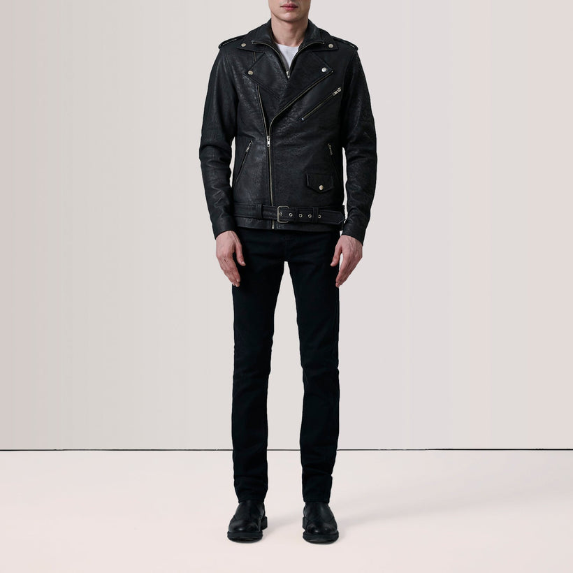 Kole Distressed أسود Leather Double Rider جاكيت جلد رجالي
