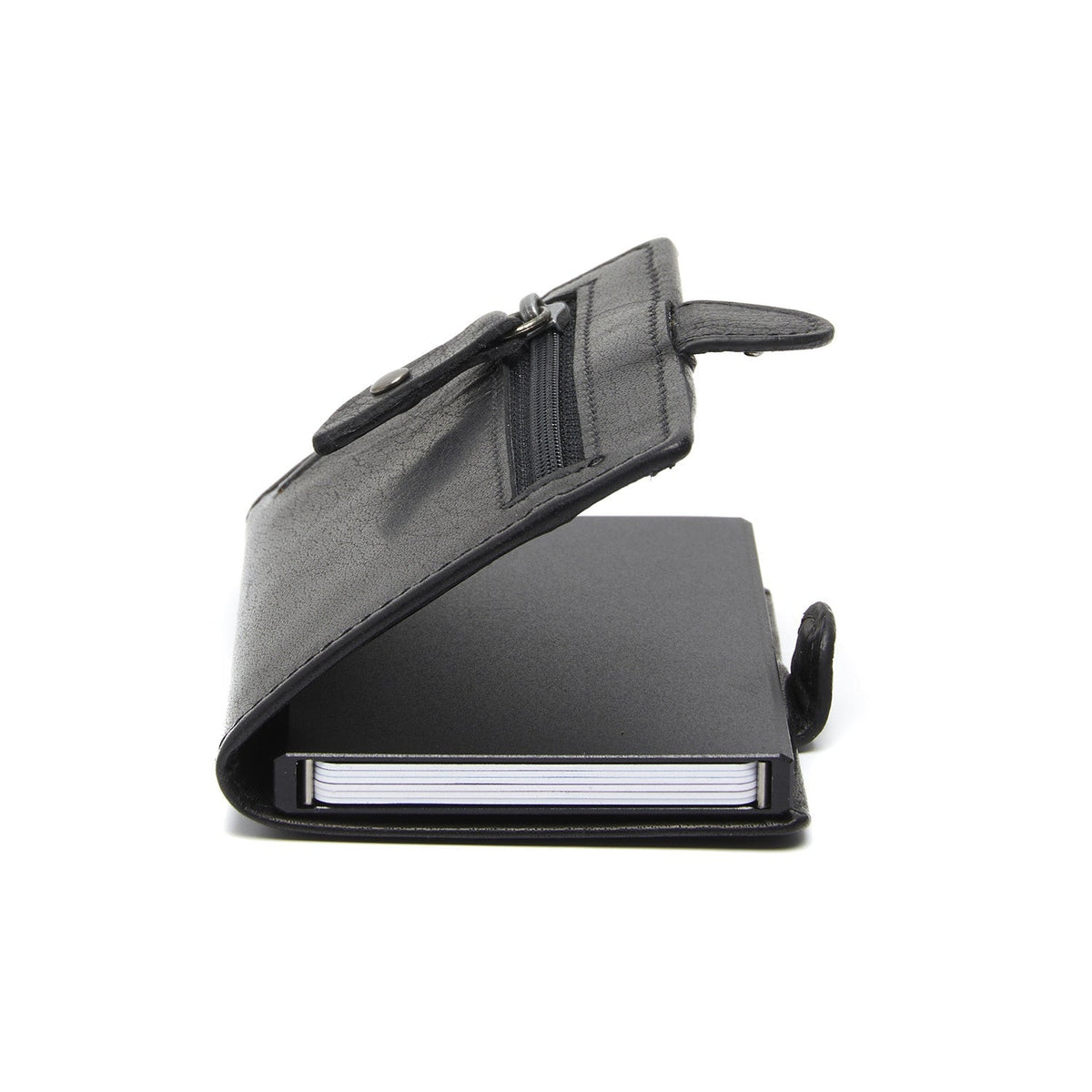 Solid Antique Brass Hardware & Heavy-Duty Dual Zipper Detail on Baldwin Full-Grain Leather Card Holder