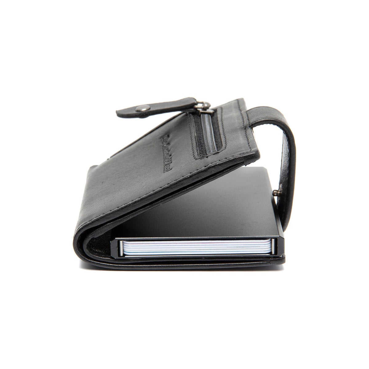 Barrea Full-Grain Leather Card Holder نسائي - Structured Side Profile Showing Gusset Depth &amp; Expansion Capacity