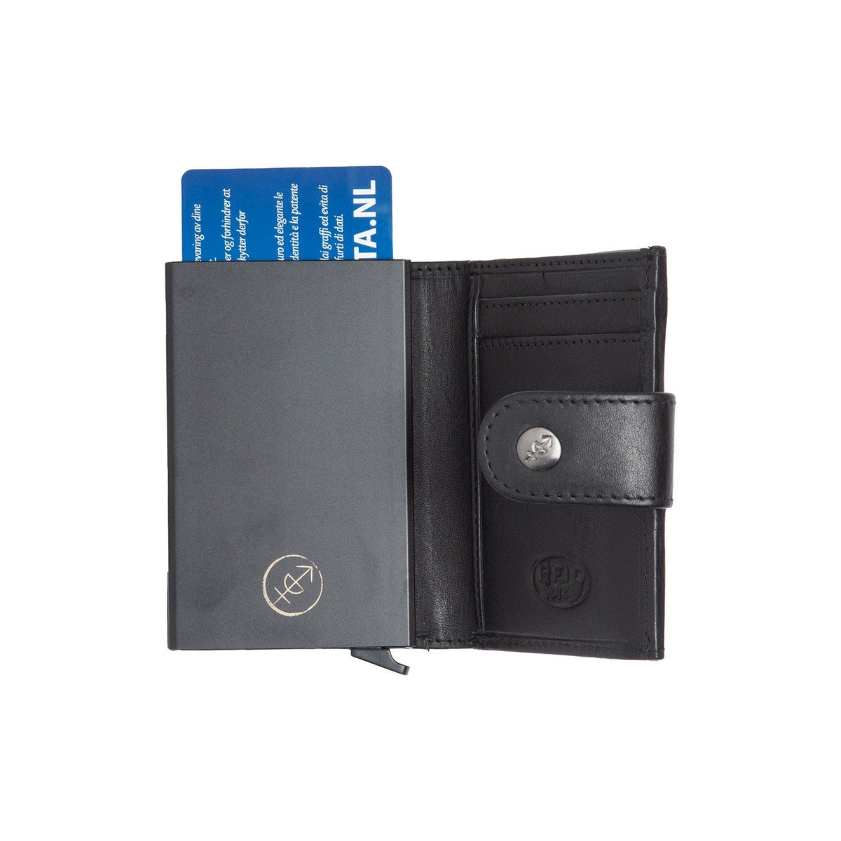
Classic 100% Full-Grain Leather Card Holder - عرض خلفي يوضح أحزمة الجلد المقواة والخياطة المتقنة