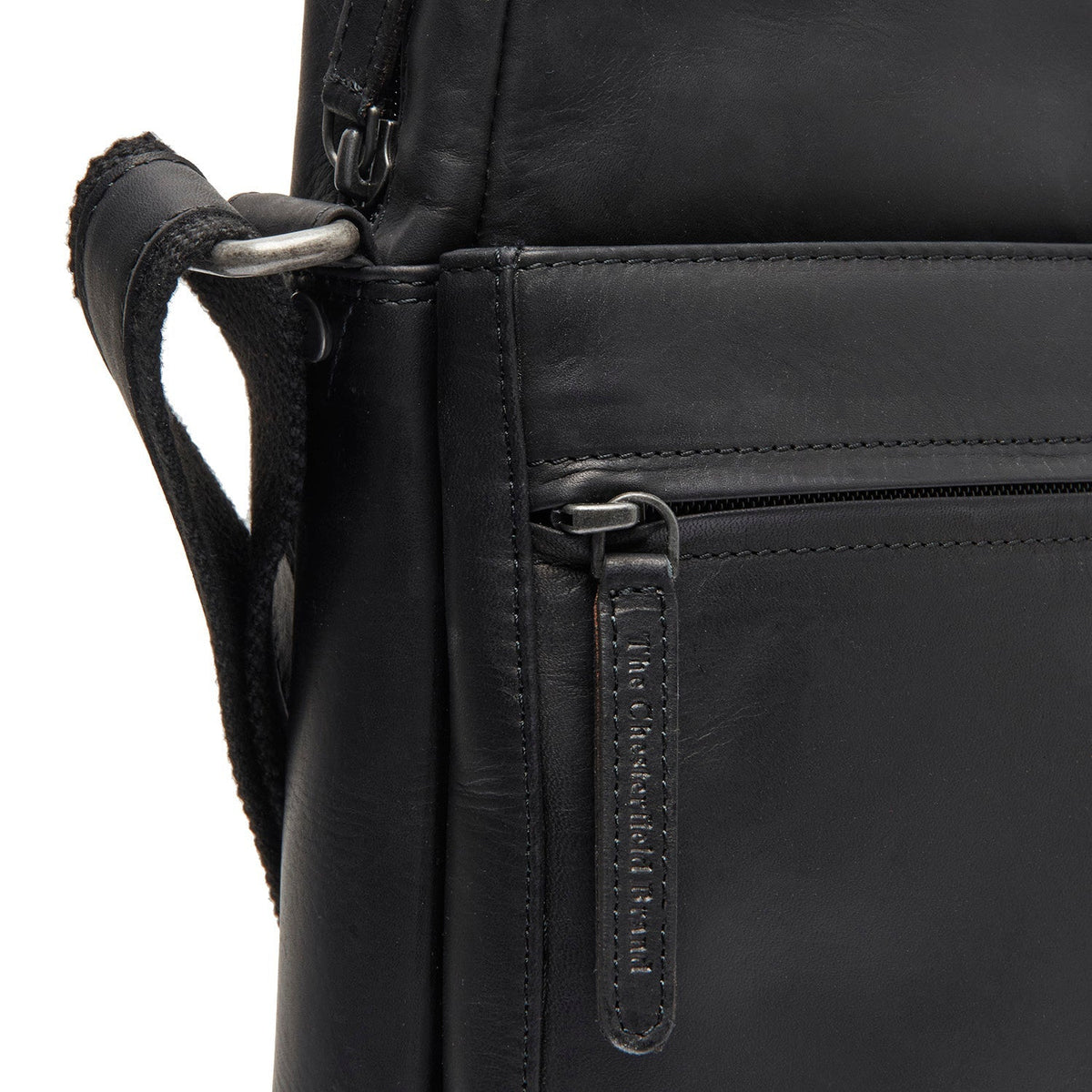 Anzora Full-Grain Leather Crossbody Bag رجالي - Structured Side Profile Showing Gusset Depth &amp; Expansion Capacity