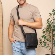 Bodin Full-Grain Leather Crossbody Bag - Structured Side Profile Showing Gusset Depth & Expansion Capacity