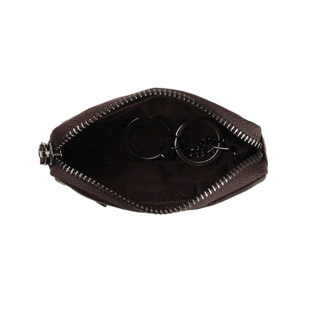 Tailored Rib Cuffs &amp; Hem Craftsmanship Construction Detail on Corey Full-Grain Leather Key Case نسائي