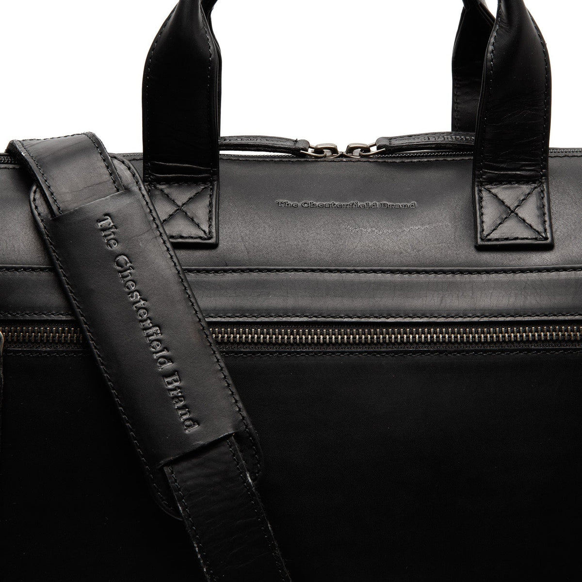 Solid Antique Brass Hardware &amp; Heavy-Duty Dual Zipper Detail on Levanto Full-Grain Leather Laptop Bag نسائي