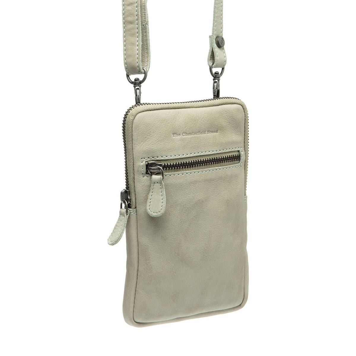
Ocean Green Leather Phone Bag Salta, front view