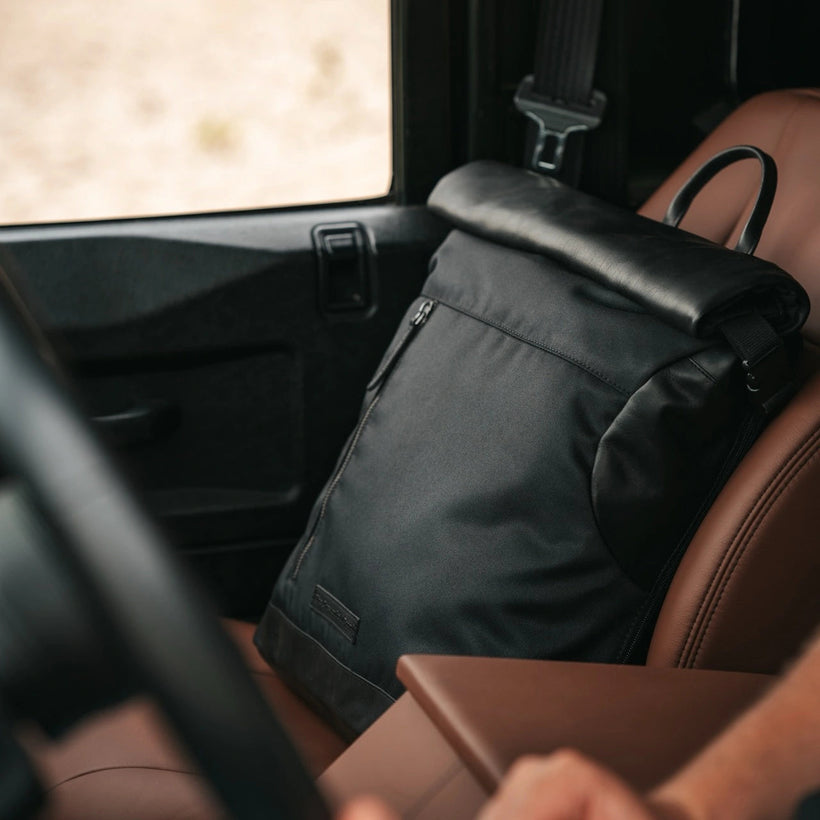 Classic 100% Full-Grain leather Backpack - Rear Perspective Showing Reinforced Leather Straps & Stitching