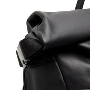 Mazara Full-Grain Leather Roll-top Backpack نسائي - Structured Side Profile Showing Gusset Depth &amp; Expansion Capacity