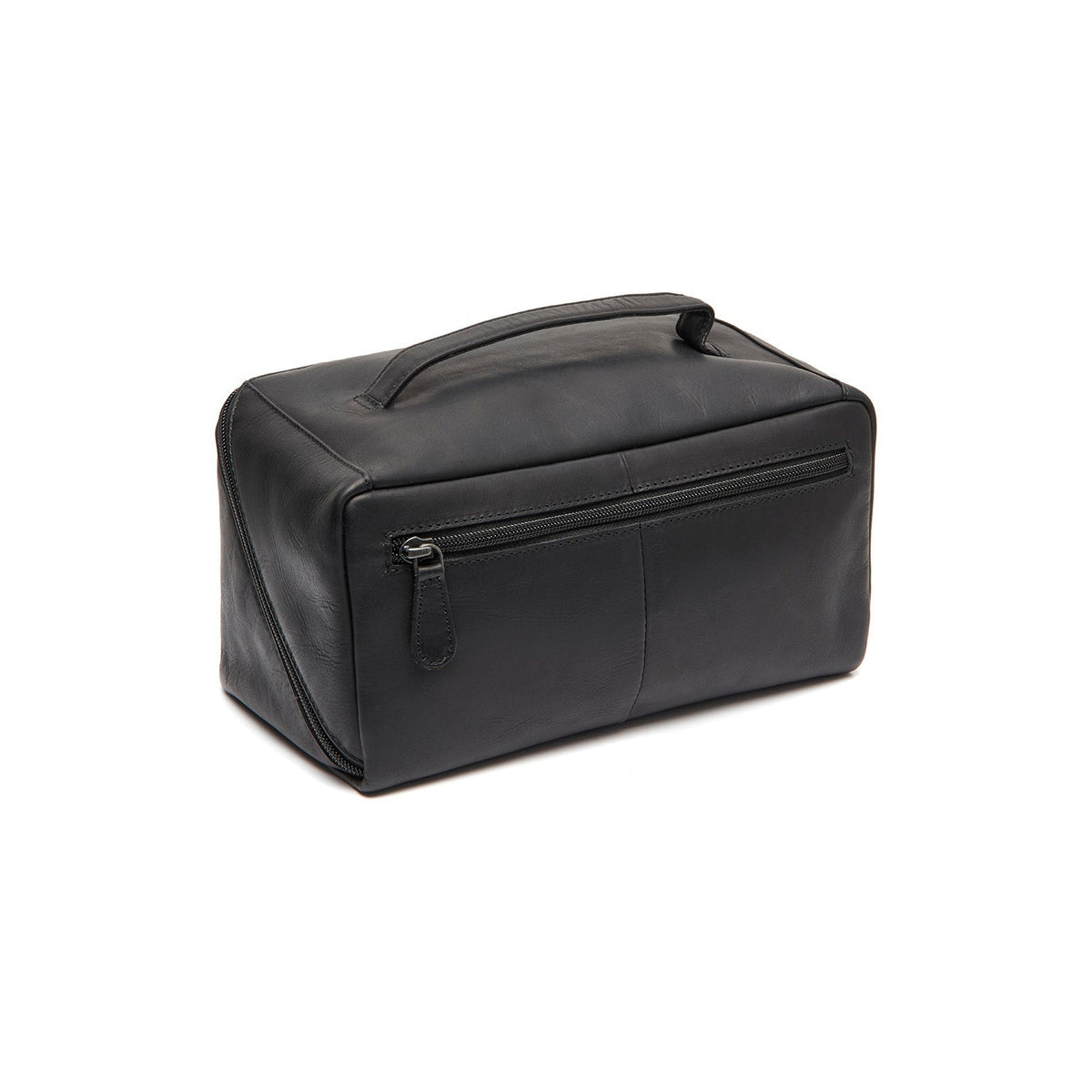 Tailored Rib Cuffs &amp; Hem Craftsmanship Construction Detail on Elmia Full-Grain Leather Toiletry Bag نسائي