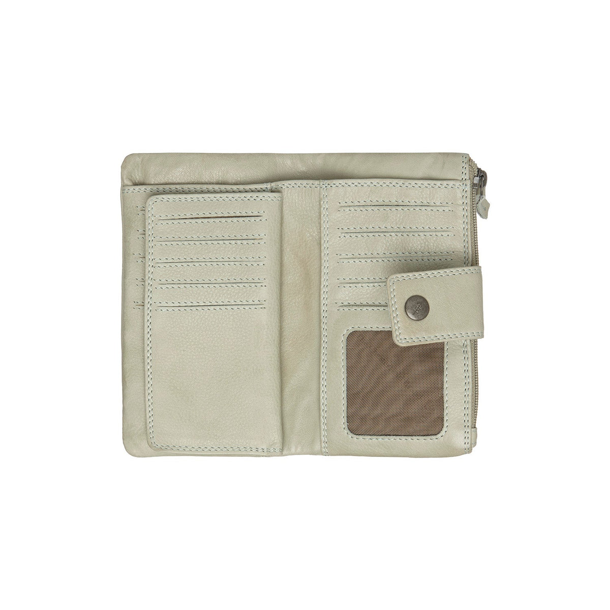 
Solid Antique Brass Hardware & Heavy-Duty Dual Zipper Detail on Fresno محفظة جلدية فاخرة