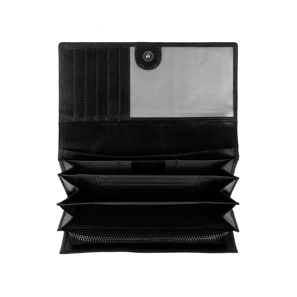 Hampton Full-Grain Leather Wallet نسائي - Structured Side Profile Showing Gusset Depth &amp; Expansion Capacity