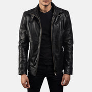 Men's Legacy أسود جاكيت بايكر جلد رجالي in Black Cowhide Leather - Front Profile View &amp; Tailored Silhouette | Buy Online