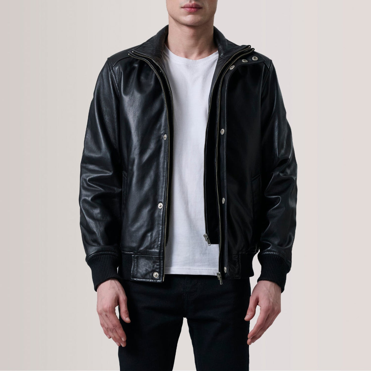 Lester بني Suede جاكيت بومبر جلد رجالي For Men in Brown Goatskin Suede - Front Profile View &amp; Tailored Silhouette | Buy Online