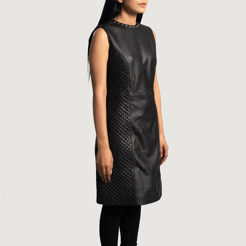 Luxe أسود Leather Dress نسائي
